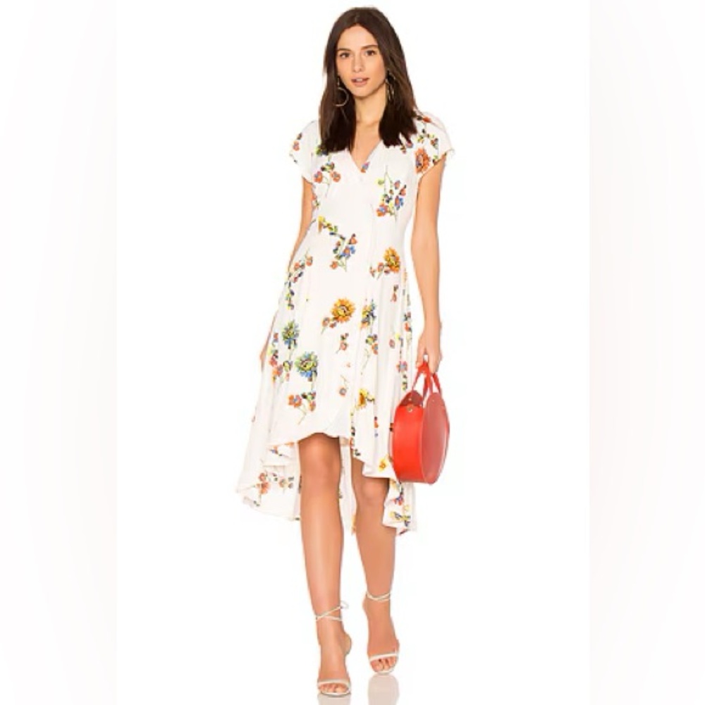 Free People Lost in You Dress Midi Floral Short Sleeve Button Front Size Large